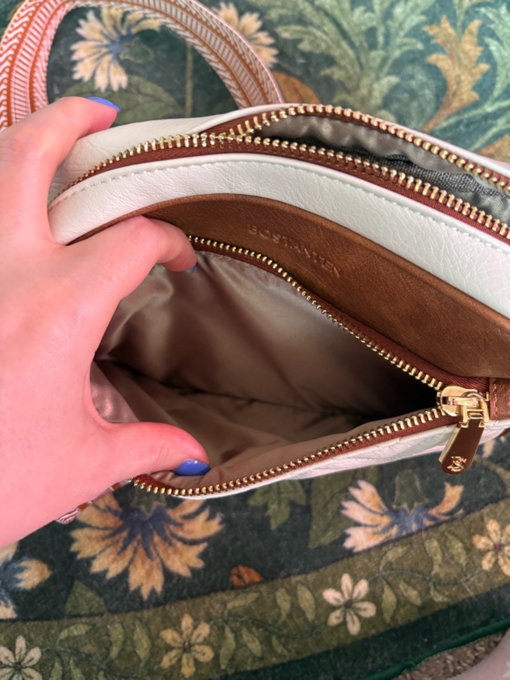 Bostanten White & Brown Quilted Crossbody Bag with Patterned Strap - Picture 6 of 9